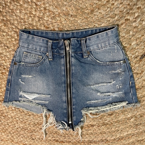 UNIF Denim Zip Up Mini Skirt size 24 - Picture 1 of 8